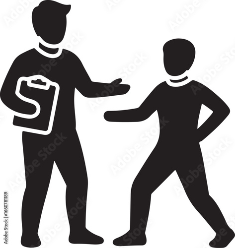 Fitness exercise wellness related icon vector art of coach and student discussing isolated background