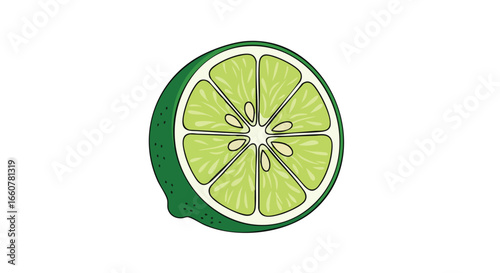 Bright and Refreshing Slice of Lime: A Zesty Citrus Delight with Sharp Green Hues and Refreshing Texture for Culinary Delights