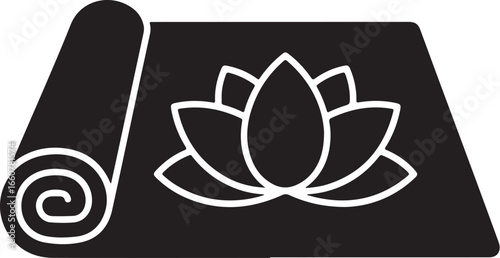 Fitness exercise wellness related icon vector art of yoga mat with a lotus flower design rolled up isolated background
