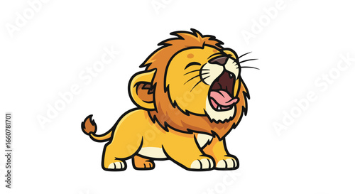 Cartoon Lion Yawning with Exaggerated Expression, a Joyful Depiction of the Majestic Animal in Animated Style with a Lighthearted Touch