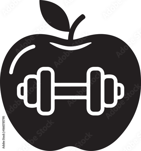 Fitness exercise wellness related icon vector art of apple with dumbbell inside isolated background	