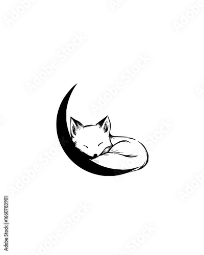 Sleeping fox moon art mystical animal spirit guide illustration Perfect for meditation, dreamwork, intuition and wisdom