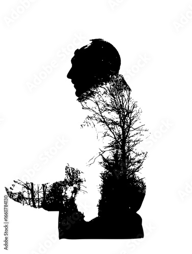 Spiritual awakening mystical silhouette of man and nature inner peace, and the deep connection between humanity and nature journey towards enlightenment