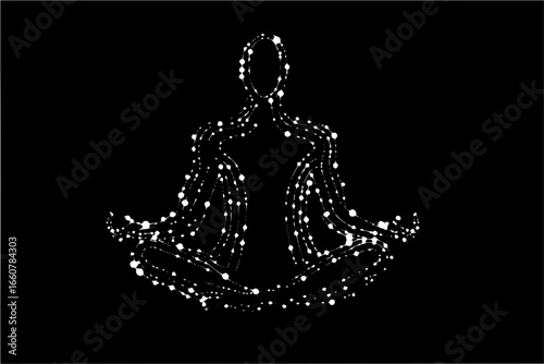 meditating figure with chakra points Chakra meditation symbol spiritual energy flow and balance for yoga,meditation,wellness related content art