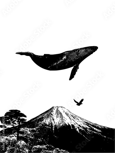Whale mountain bird spiritual art print chakra symbolism Evokes a sense of nature, zen, meditation, balance, energy, peace, and harmony
