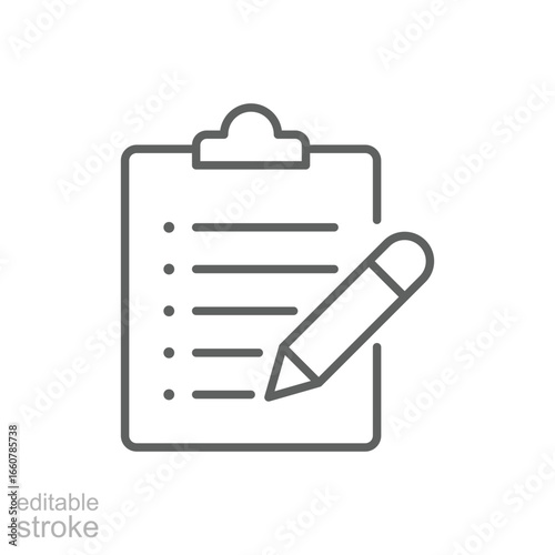 Fitness program icon. Simple outline style. Fitness plan, list, document, workout, gym, health, sport, training, exercise, healthy concept. Thin line symbol. Vector isolated design editable stroke