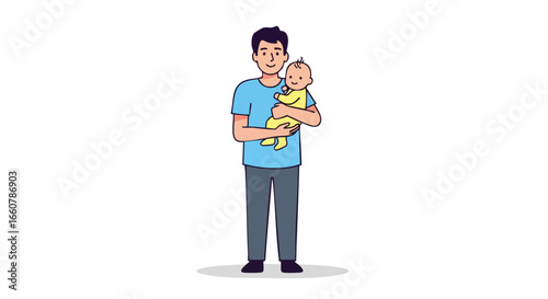 Illustration of a father lovingly cradling his child in a heartwarming scene embodying the bond between parent and baby demonstrating tender care