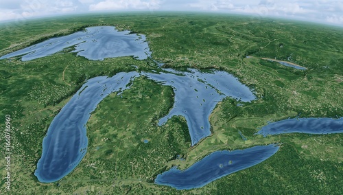 Great Lakes Aerial View North America Satellite Map Geography