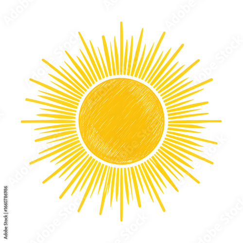 hand drawn sun with rays flat icon isolated on white background, png, ai generated.
