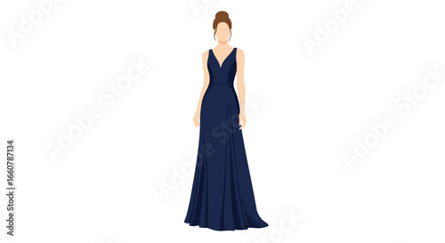 Elegant Blue Gown Illustration: A Graceful Silhouette for Fashion Design and Event Promotion projects