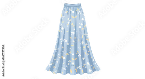 Flowing floral maxi skirt in soft blue offers an airy and romantic aesthetic making it an ideal choice for summer wardrobes or special occasions