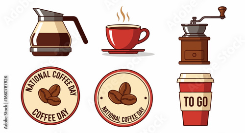 Celebrate National Coffee Day with vibrant icons and festive designs for promotions