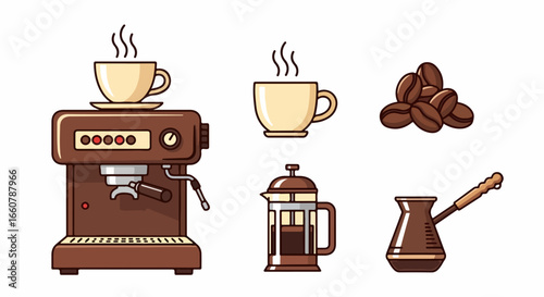Enjoy rich coffee moments with espresso machine, French press, and beans