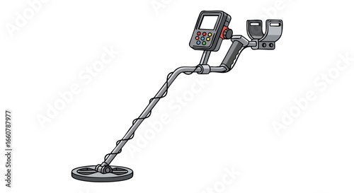 Illustration of a metal detector for treasure hunting, archaeological exploration, and hobby detecting in vector format representing outdoor