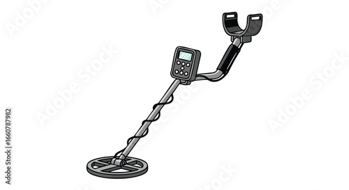 Digital Treasure Hunter: An Isolated Metal Detector Illustration for Adventurous Hobbyists and Prospectors Seeking Valuable Discoveries