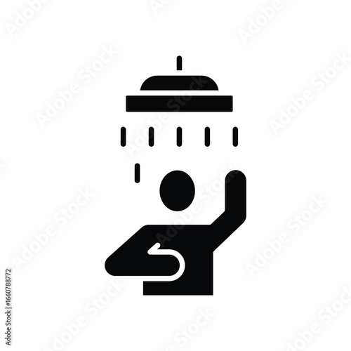 Shower icon. Simple solid style. Man taking shower, take a bath, man, room, person, douche, bathroom, water, routine, tub, restroom concept. Silhouette, glyph symbol. Vector isolated design