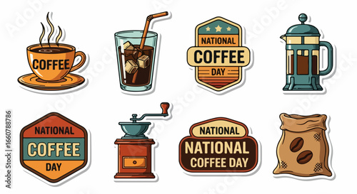 Celebrate National Coffee Day with vibrant icons caffeine beverage enjoyment