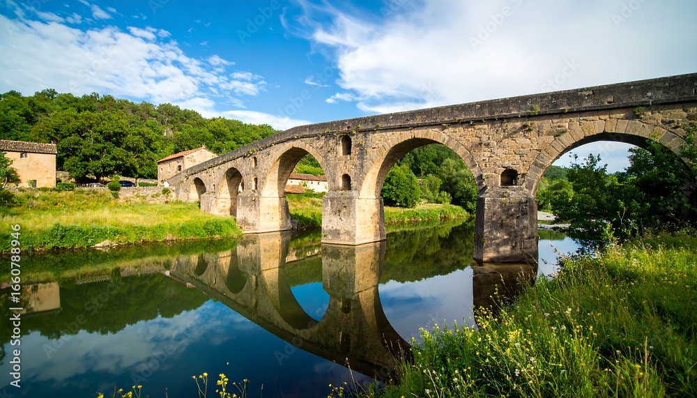 Fototapeta premium Old stone bridge spanning a calm river