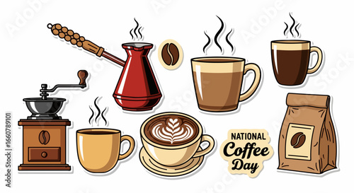 Celebrate National Coffee Day with these vibrant coffee icons and brewing tools