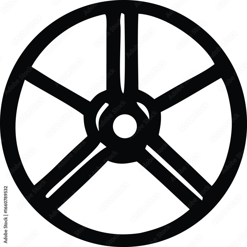 Obraz premium Bold black five-spoke wheel design simple geometric shape icon for automotive and mechanical concepts clean line art symbol