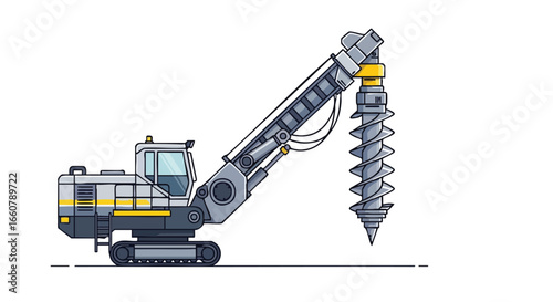 Stylized Illustration of a Track-Mounted Drill Rig for Construction or Geological Exploration Depicting Precision and Power in a Clean Modern Design