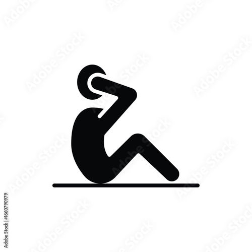 Man doing sit up, crunches icon. Simple solid style. Exercise, abs, abdomen, floor, human, figure, person, fitness, gym concept. Silhouette, glyph symbol. Vector isolated design