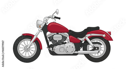Classic red motorcycle illustration showcasing the iconic design and sleek silhouette symbolizing freedom, adventure, and a journey on the open road