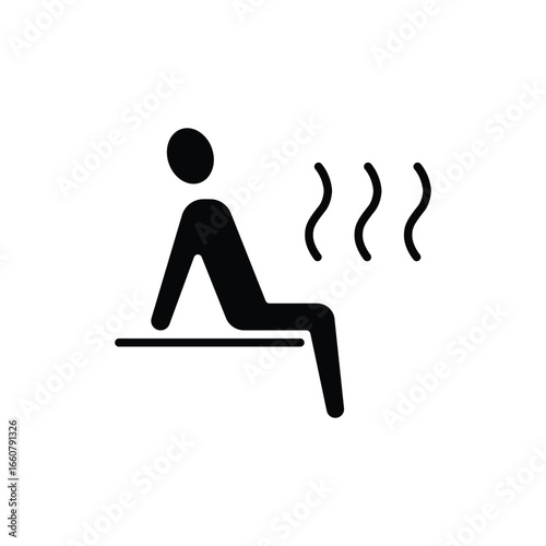Sauna icon. Simple solid style. Steam, room, seat, spa, heater, heat, man, finnish, sweat, person, healthy, body, care, healthcare concept. Silhouette, glyph symbol. Vector isolated design