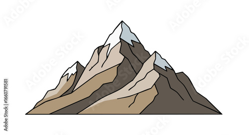Stylized mountain peak illustration depicting nature's majesty and rugged terrain with snow capped peaks hinting at adventure and exploration