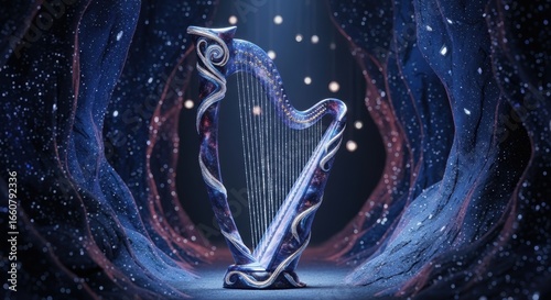Celestial Harp in a Mystical Cave