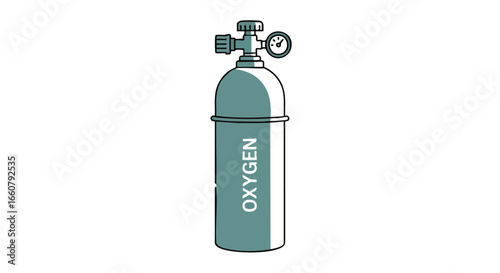 Stylized depiction of an oxygen cylinder showcasing its design elements and functional components for scientific medical usage