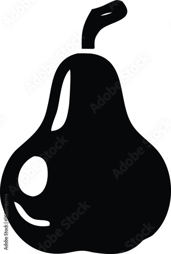 Simple silhouette of a ripe pear with a stem and highlight detail highlighting its shape and texture