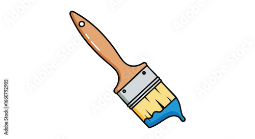 Colorful Cartoon Paintbrush with Blue Paint Isolated on White Background for Creative Projects