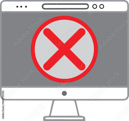 Computer Error Screen with Red Cross Icon – App Not Working Warning Illustration