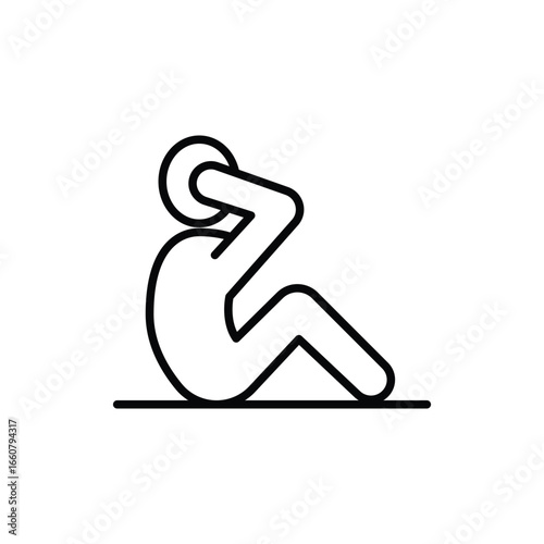Man doing sit up, crunches icon. Simple outline style. Exercise, abs, abdomen, floor, human, figure, person, fitness, gym concept. Thin line symbol. Vector isolated design