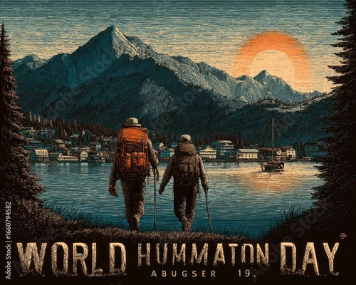 World Humanitarian Day banner template, flat illustration with date August 19