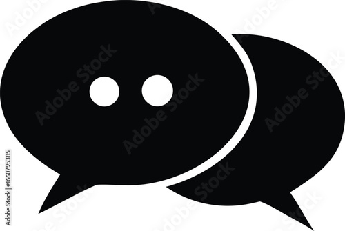 Minimalist black speech bubbles icon representing communication conversation chat and dialogue for digital platforms and messaging apps