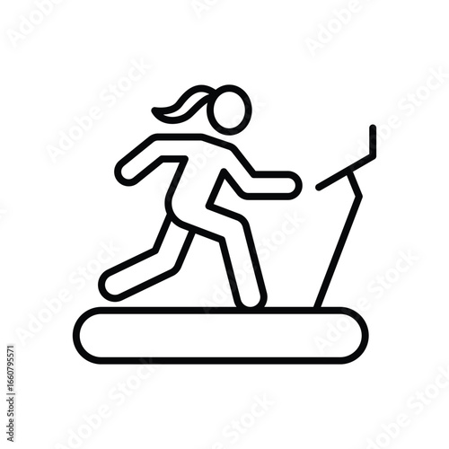 Woman on treadmill icon. Simple outline style. Running, machine, fitness, people, gym, female, person, health concept. Thin line symbol. Vector isolated design