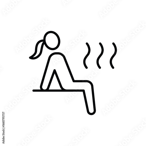 Sauna icon. Simple outline style. Steam, room, seat, spa, heater, heat, woman, finnish, sweat, person, healthy, body, healthcare concept. Thin line symbol. Vector isolated design
