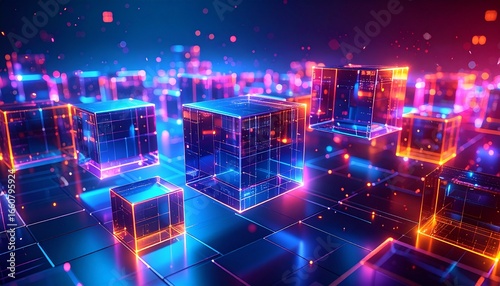 Floating Data Cubes in Neon Glow