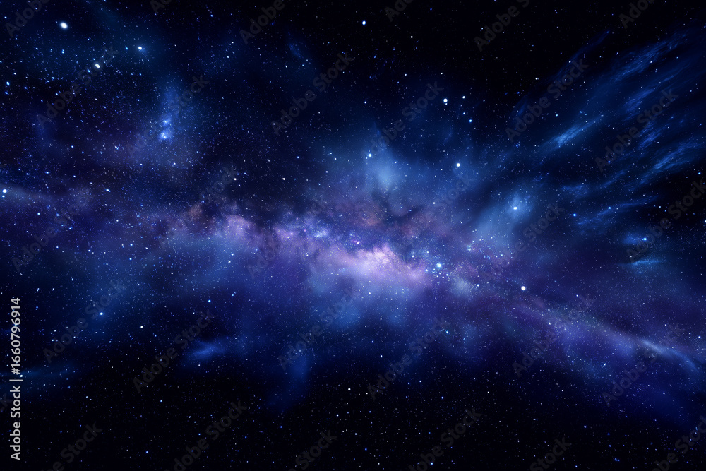 Deep space view of a vibrant blue and purple galaxy with stars and nebula Deep space view of a vibrant blue and purple galaxy with stars and nebula