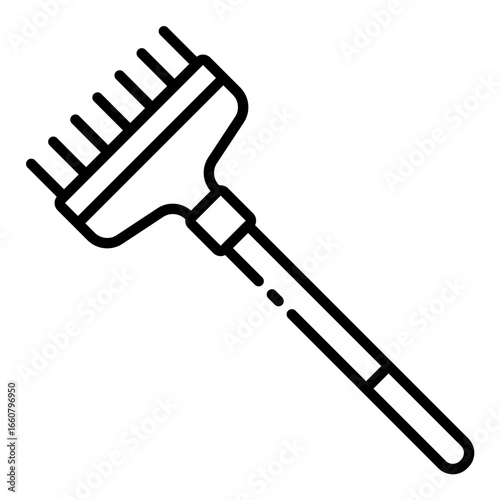 rake outline icon as farming hand tool for soil preparation and leaf gathering