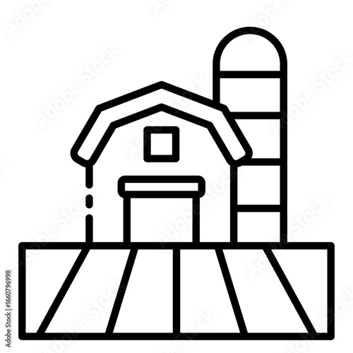 farm outline icon showing agricultural land with barn and silo