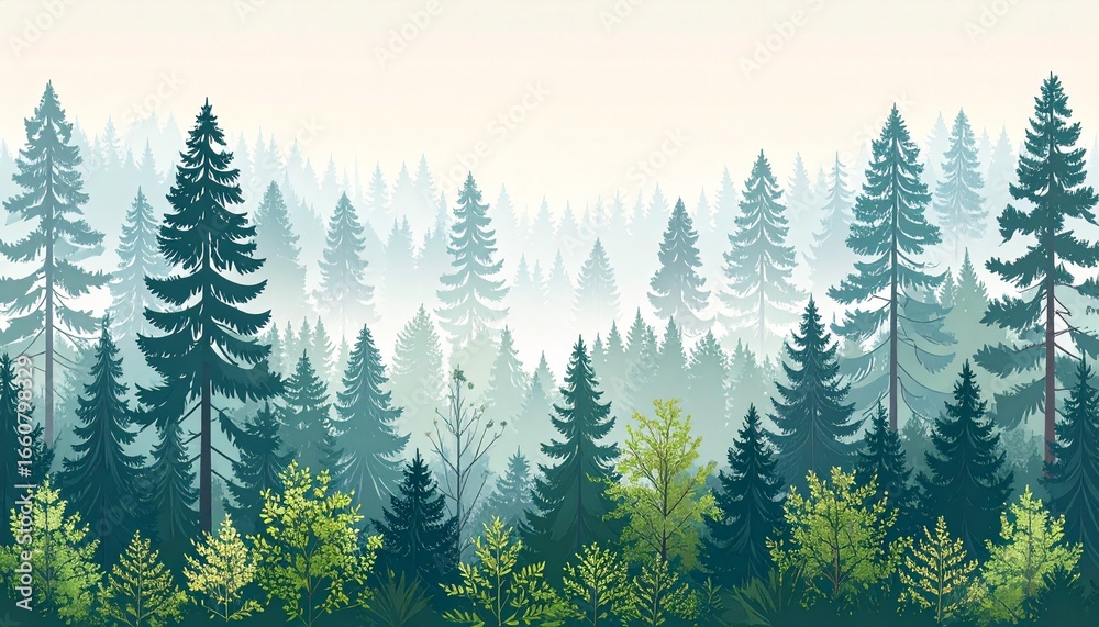 Fototapeta premium Misty Forest Layers With Botanical Accents