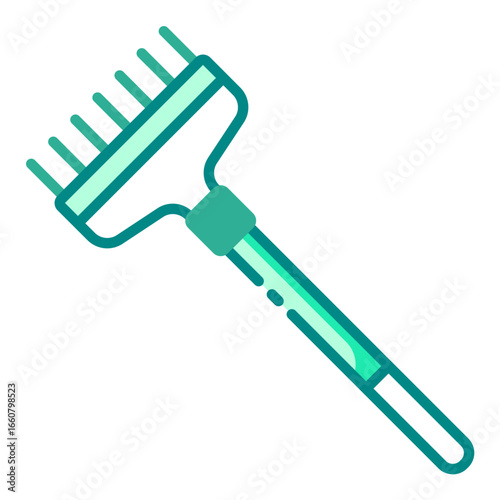 rake green filled line icon as farming hand tool for soil preparation and leaf gathering