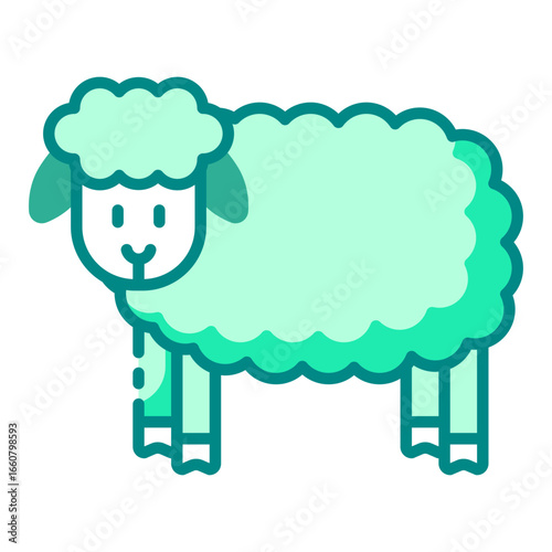 sheep green filled line icon representing wool livestock on agricultural pasture