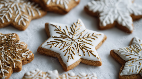 close-up of Christmas cookies with sugar icing decoration