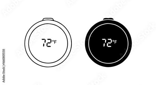 Single vector icon of a stopwatch or timer |  Includes a thin line art version next to a matching silhouette version Minimal, clean, monochrome, isolated on white background, flat vector style