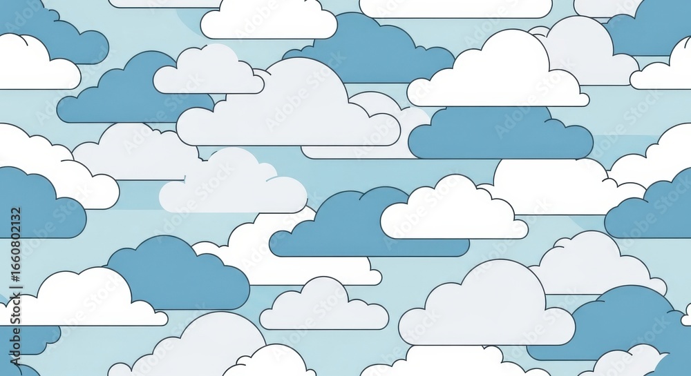 Fototapeta premium Delightful cloudscape pattern with soft blue hues and whimsical shapes for backgrounds