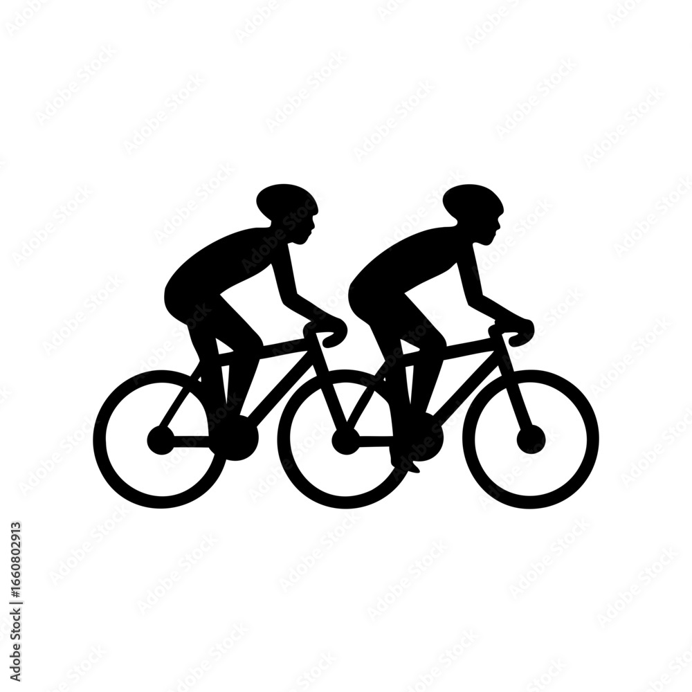 Fototapeta premium Two cyclists riding bicycles together, a symbolic depiction of teamwork and motion